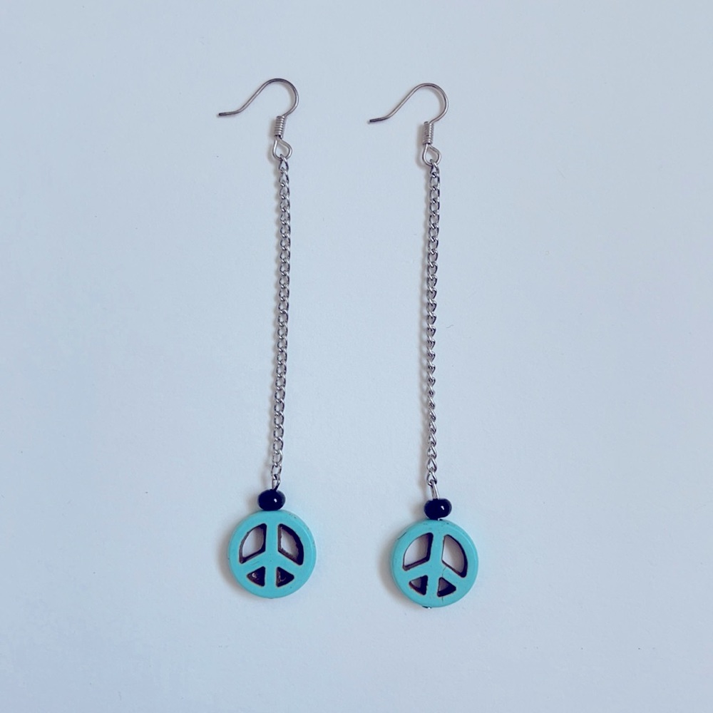Turquoise Black Silver Peace Earrings